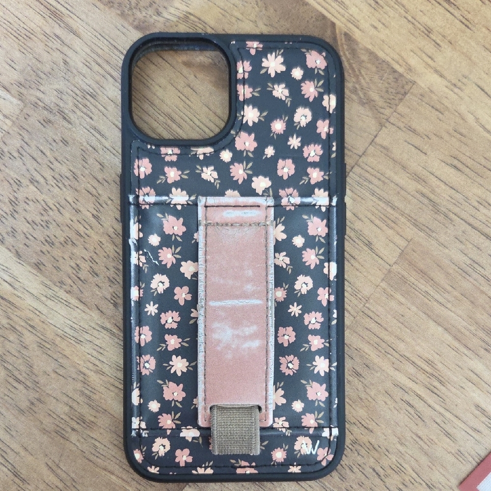 Floral Black and Pink Phone Case with Strap